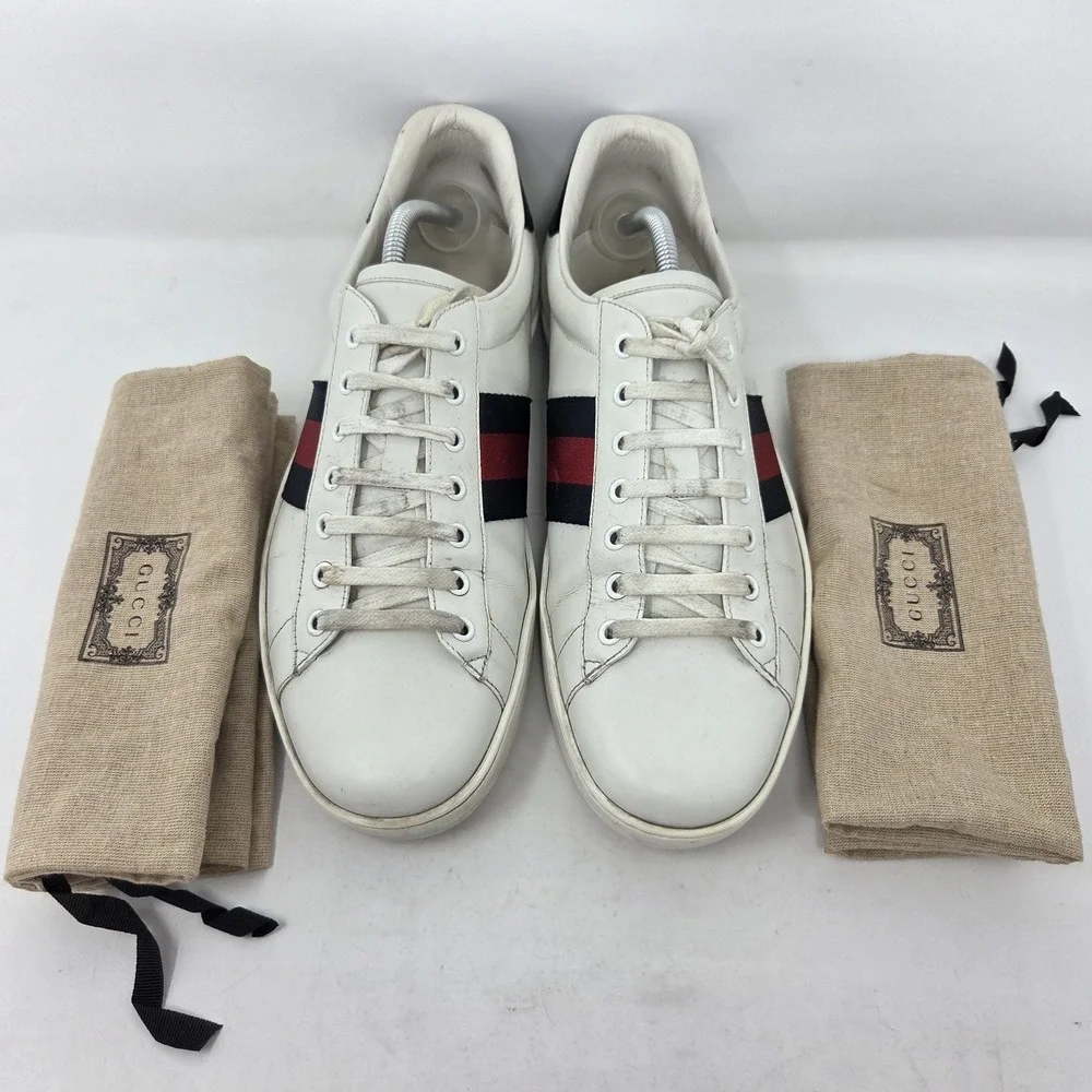 Gucci Ace Sneakers 386750 White Leather Low-Top Sneakers Men's Size 11